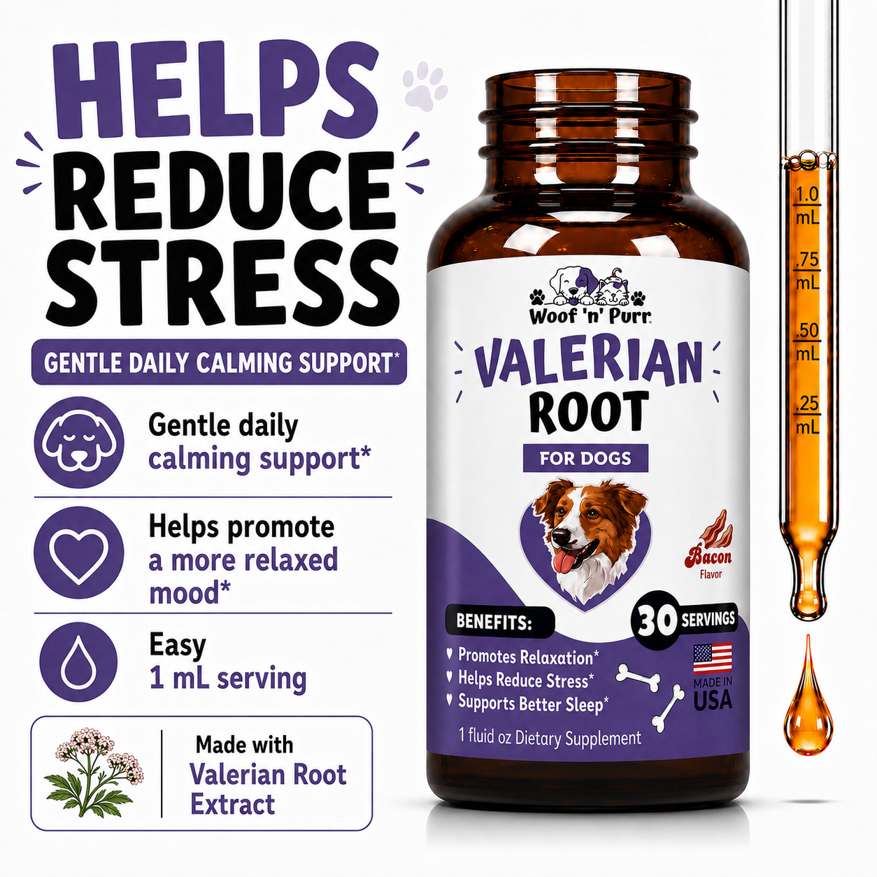 Valerian Root for Dogs – Dog Calming Supplement for Relaxation, Stress Support & Calm Behavior, 30 Servings