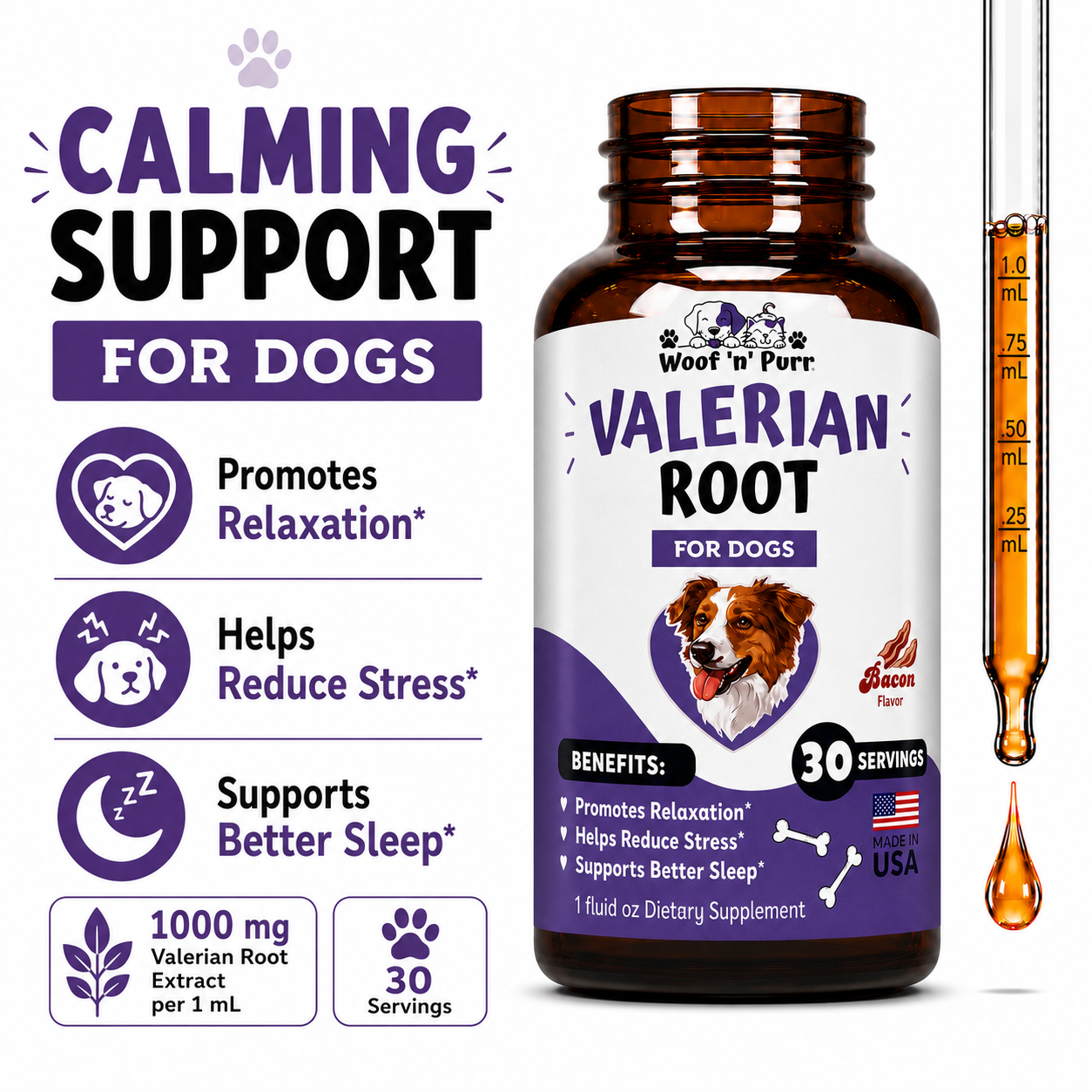 Valerian Root for Dogs – Dog Calming Supplement for Relaxation, Stress Support & Calm Behavior, 30 Servings