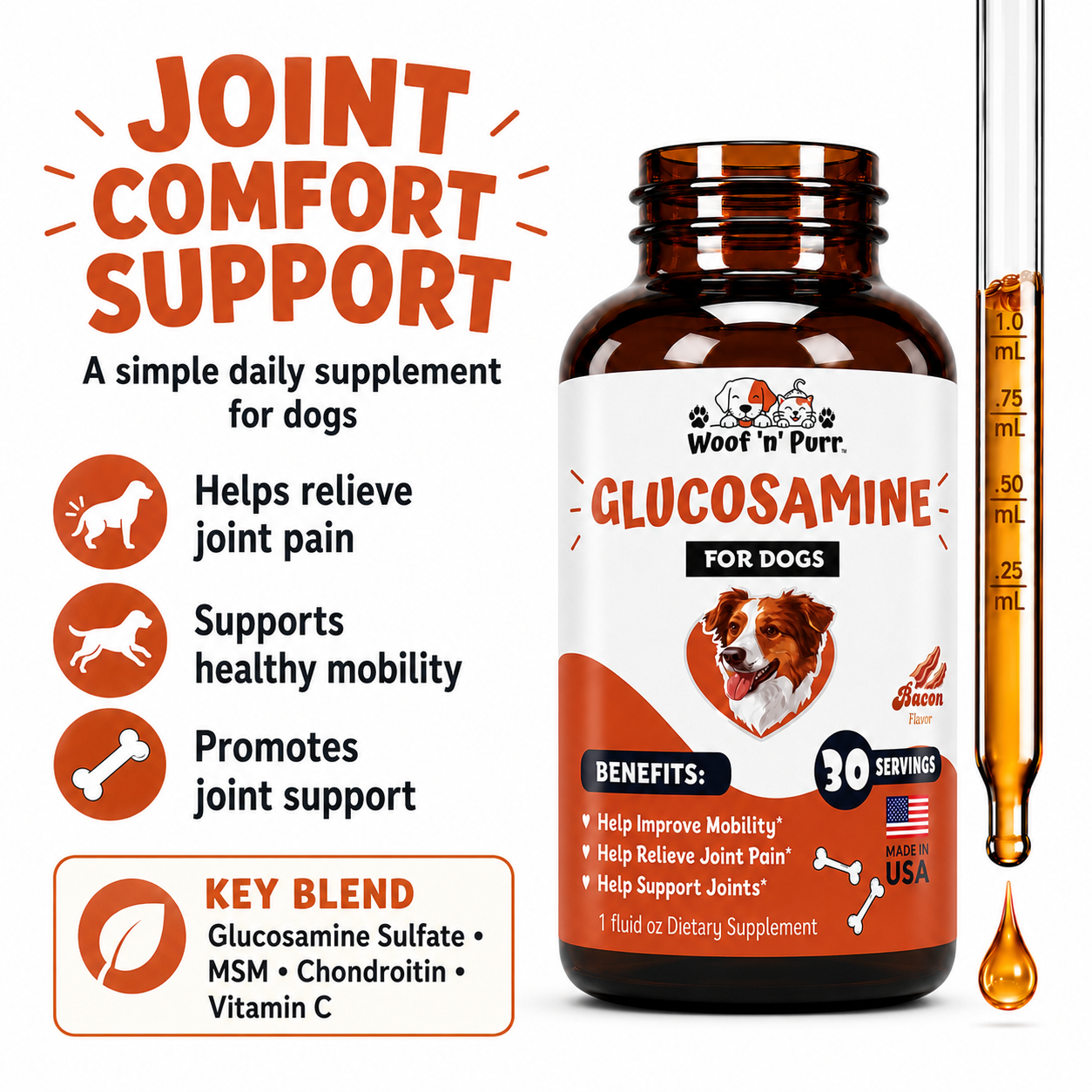 Glucosamine for Dogs – Dog Joint Support for Mobility, Joint Comfort & Healthy Joint Function, 30 Servings