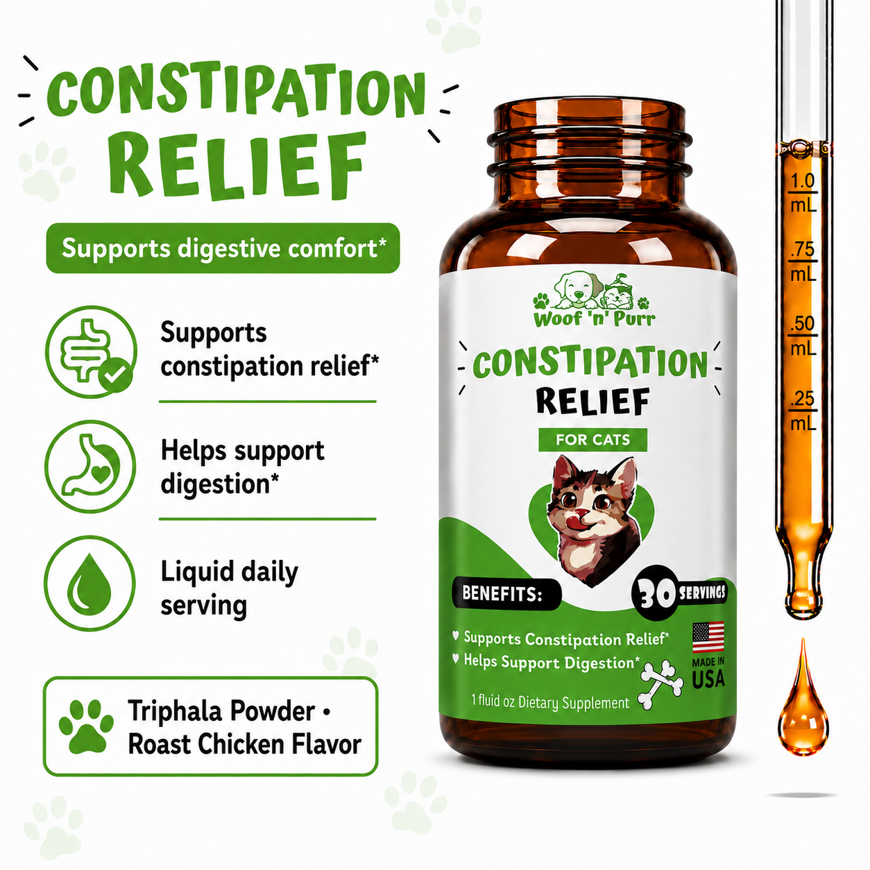 Constipation Relief for Cats – Cat Digestive Support for Regularity, Digestion & Gut Health, 30 Servings