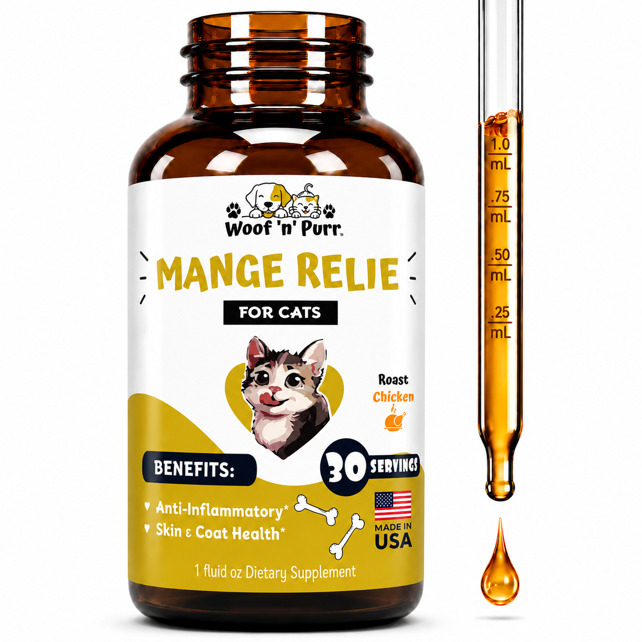 Mange Relief for Cats – Cat Skin & Coat Support, Anti-Inflammatory Formula, Itch & Irritation Relief, 30 Servings