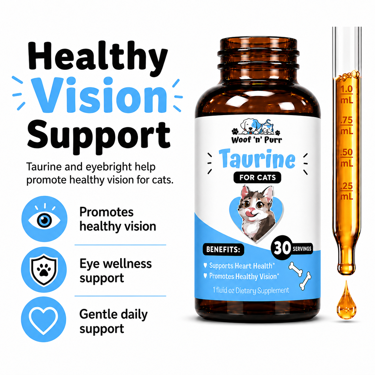 Taurine for Cats – 2 Pack - Cat Taurine Supplement for Heart Health, Vision Support & Overall Wellness, 60 Servings