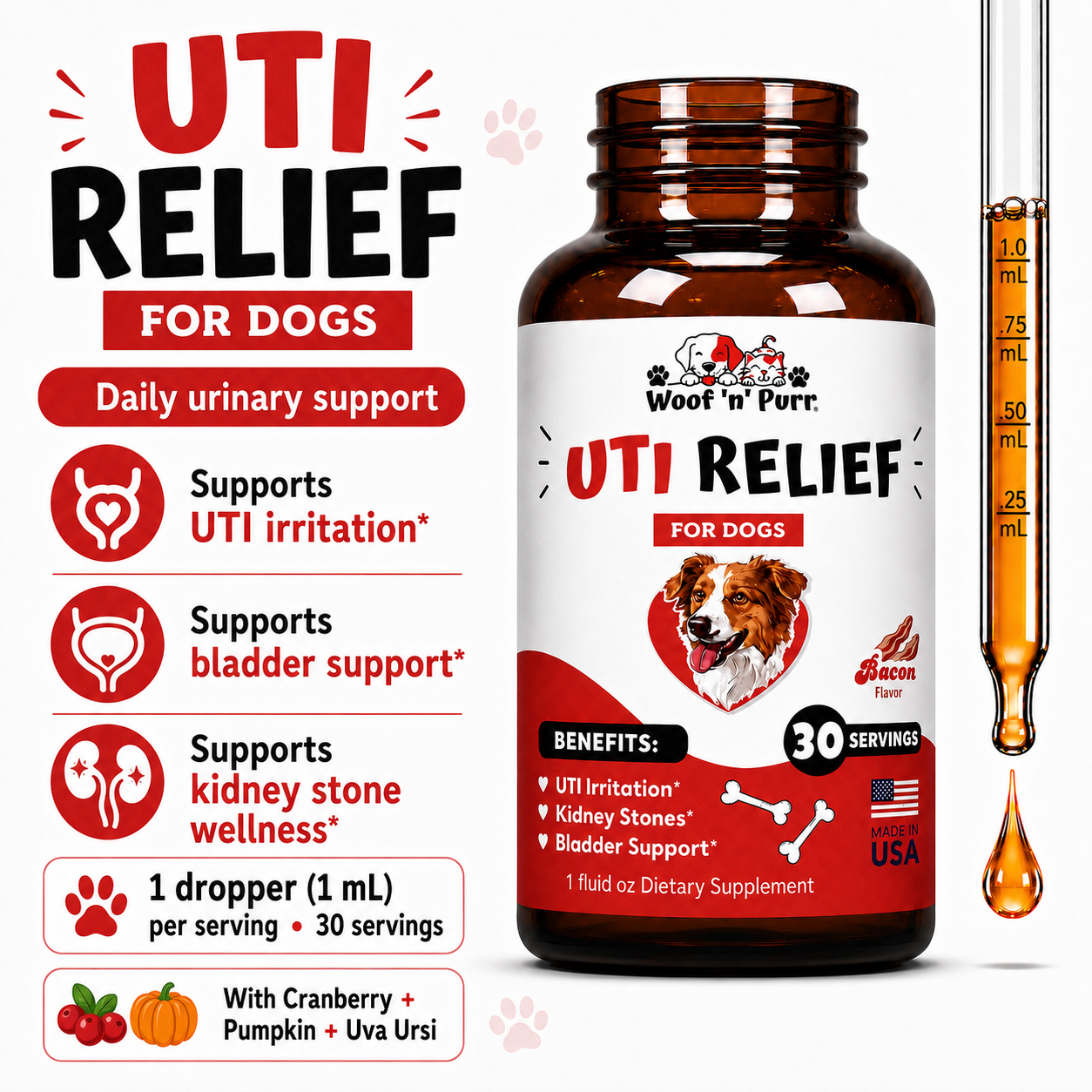 UTI Relief for Dogs – Dog Urinary Tract Support for Bladder Health, Urinary Comfort & Kidney Support, 30 Servings